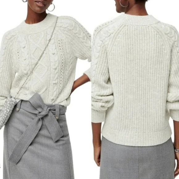 J. Crew Azra Pom-Pom Cableknit Sweater Gray Size Large - Picture 2 of 9